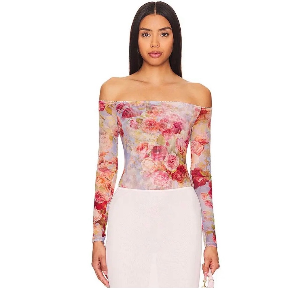 L’Agence Peony Off Shoulder Bodysuit In Multi
